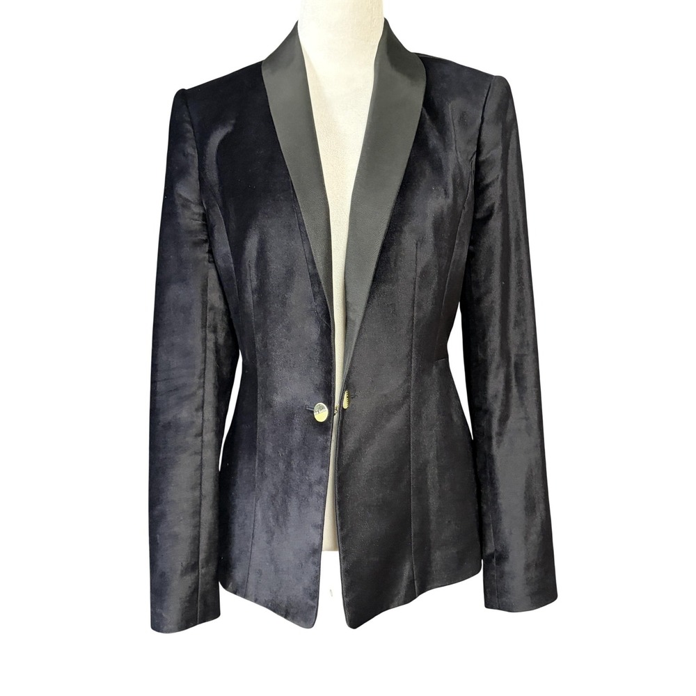 Ted Baker Womens 3 Black Velvet Tuxedo Blazer‎ Shawl Collar Gold Buttons Katcia